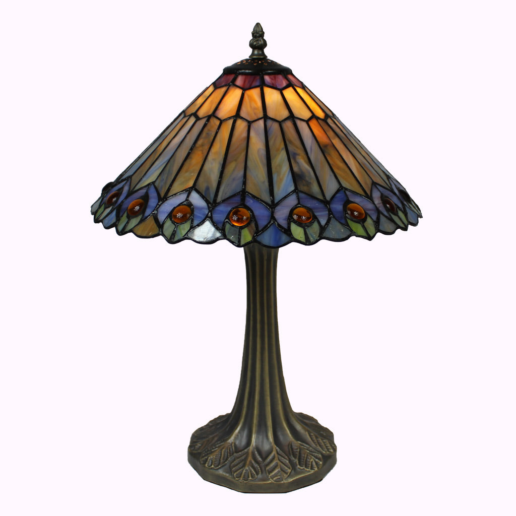 Jeweled Peacock Tiffany Table Lamp-large