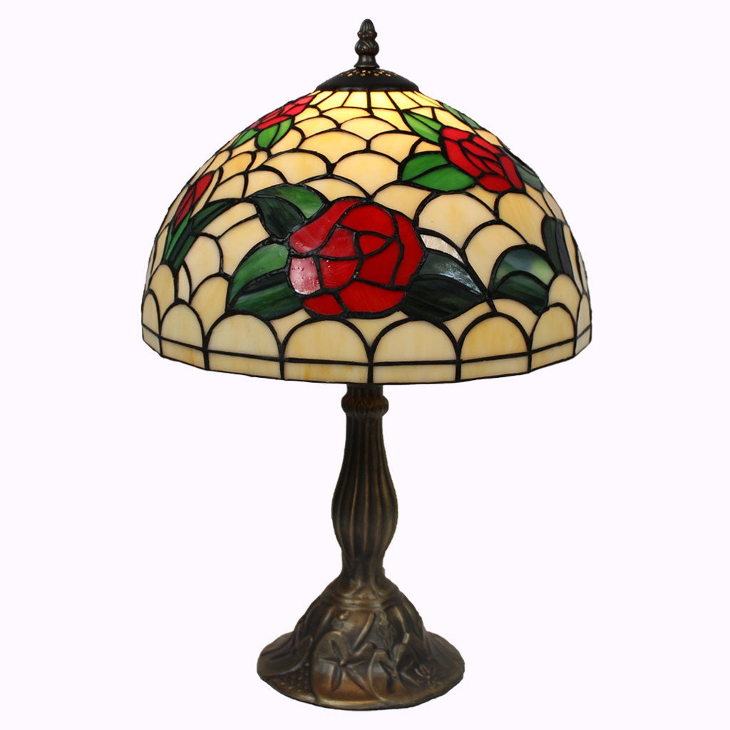 Lovely Red Roses Tiffany Table Lamp