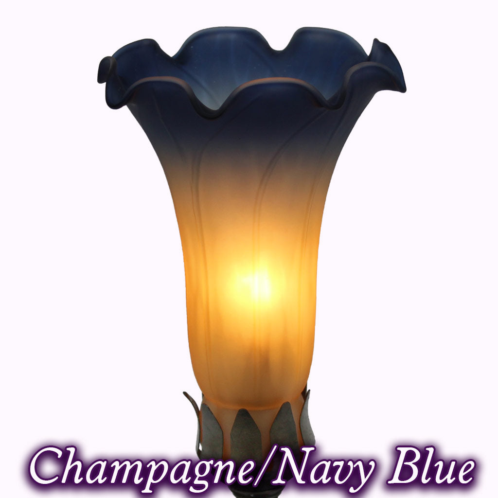 Tall Trumpeting Angel Sculptured Bronze Lamp in champagne and navy