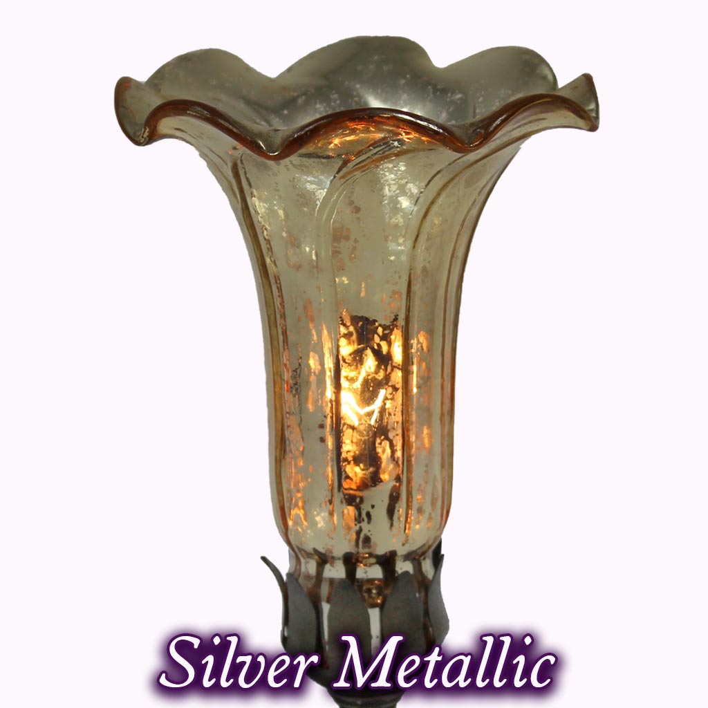 Tall Hummingbird Sculptured Bronze Lamp in silver metalic