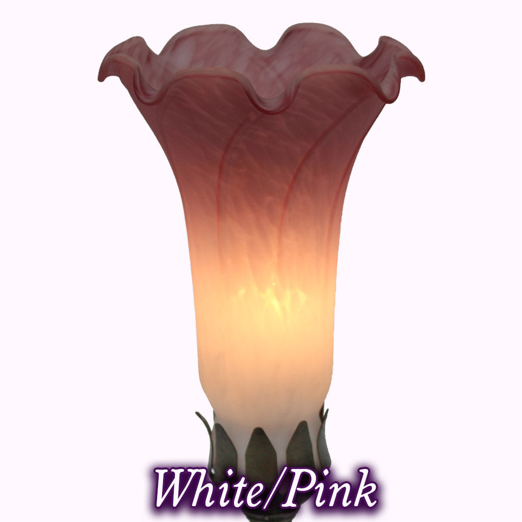 Tall Trumpeting Angel Sculptured Bronze Lamp in white and pink