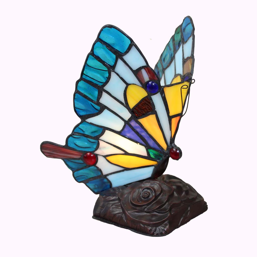 Blue and Yellow Butterfly Tiffany Lamp