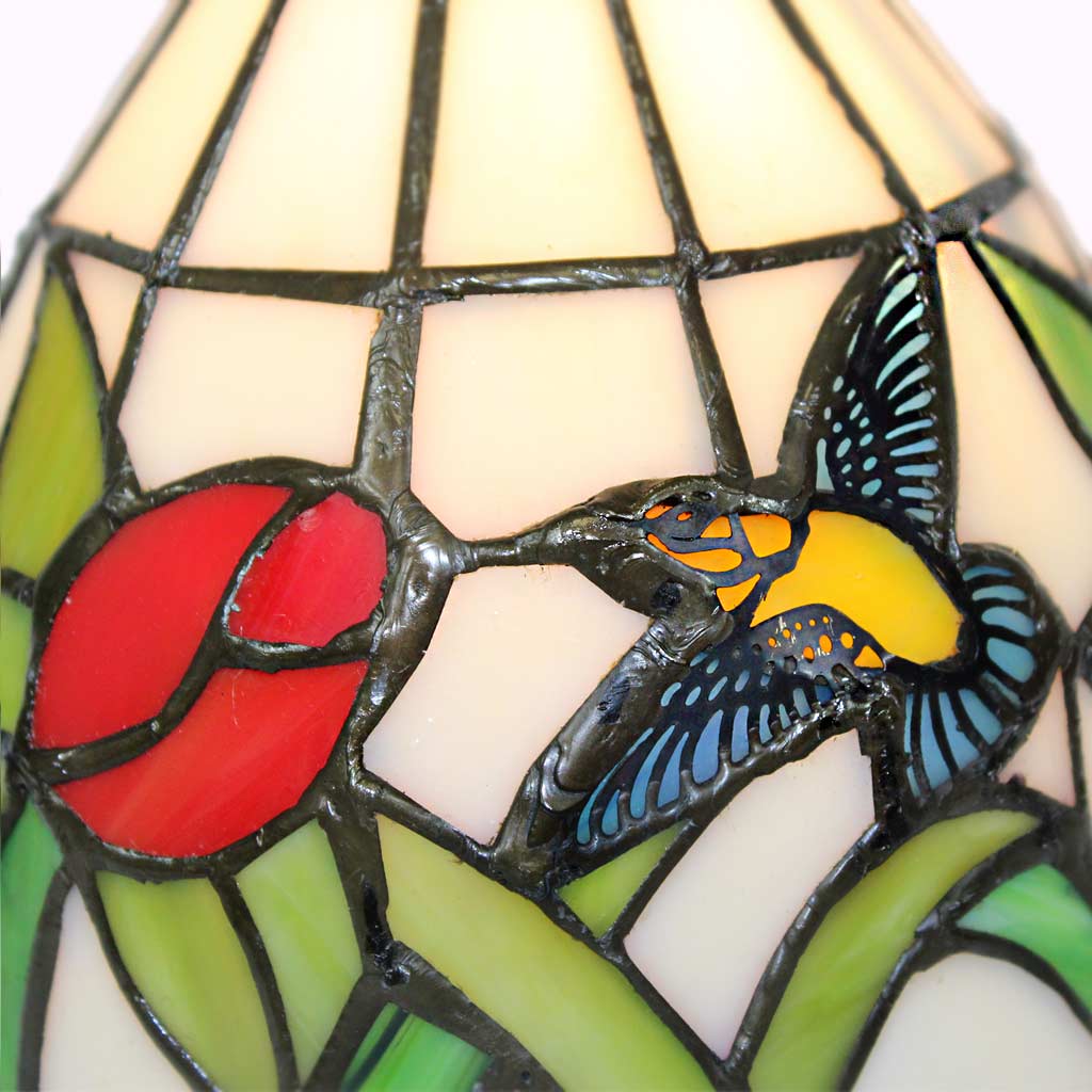 Hummingbird and Red Rose Tiffany Accent Lamp