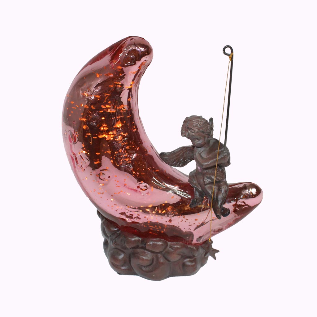 Pink Moon Cherub Sculptured Bronze Lamp