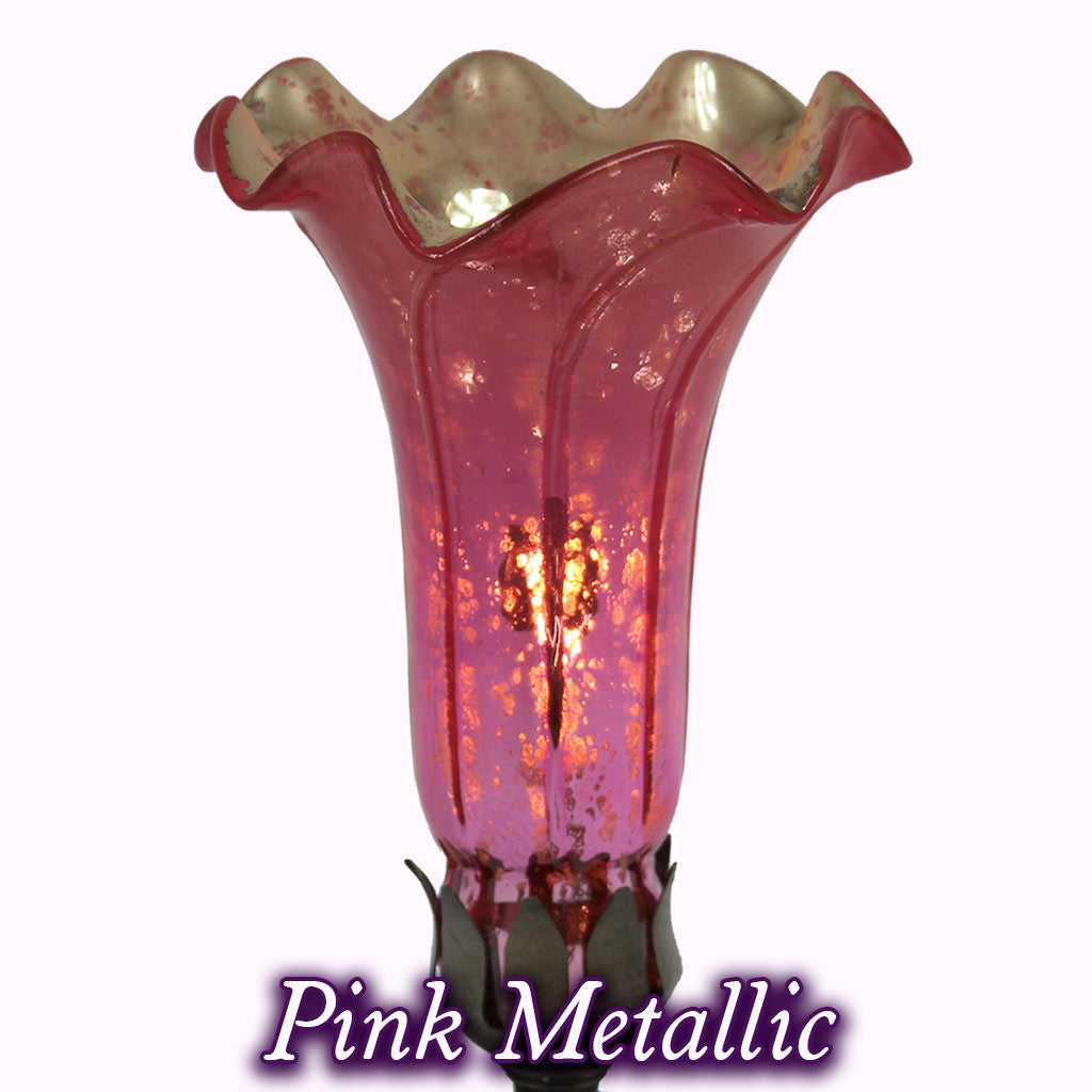 Eternal Dragonfly Sculptured Bronze Lamp in pink metallic