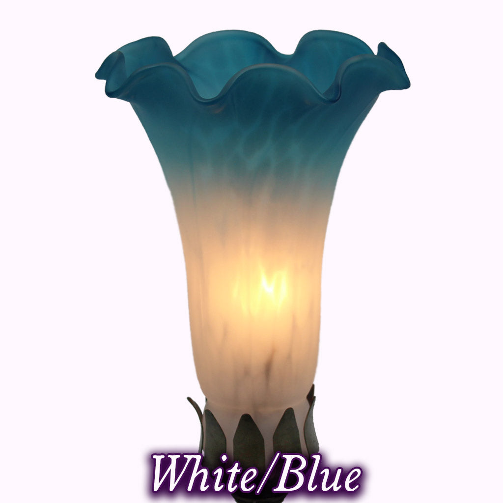 Tall Trumpeting Angel Sculptured Bronze Lamp in white and blue